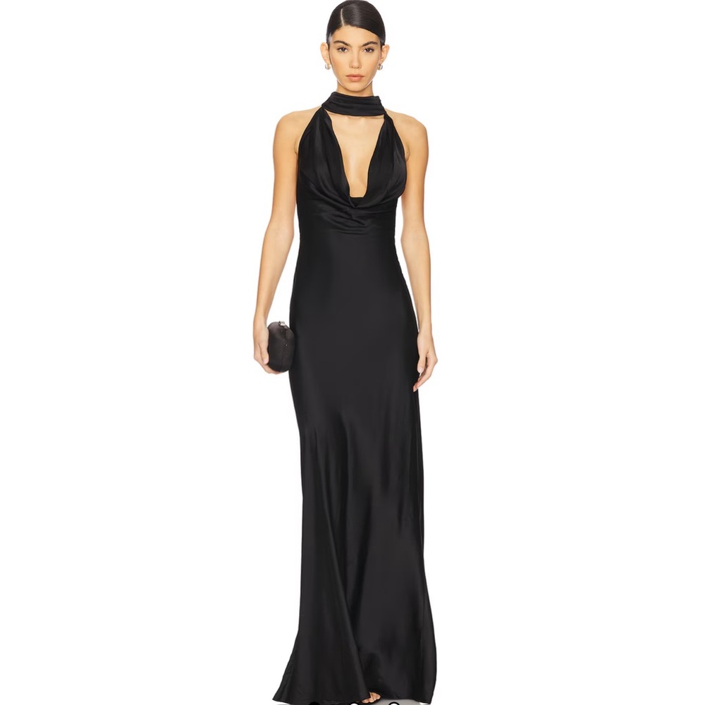 Stone Cold Fox Amelia Black Halter Neck Gown